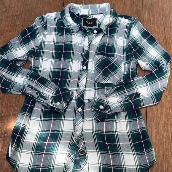 Rails Tops - Rails Green Blue and White Plaid Button Down Shirt